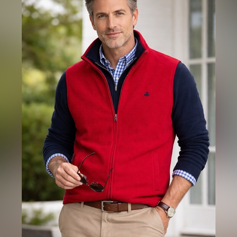 Brooks Brothers Red Fleece Zip Up Vest Men’s XL